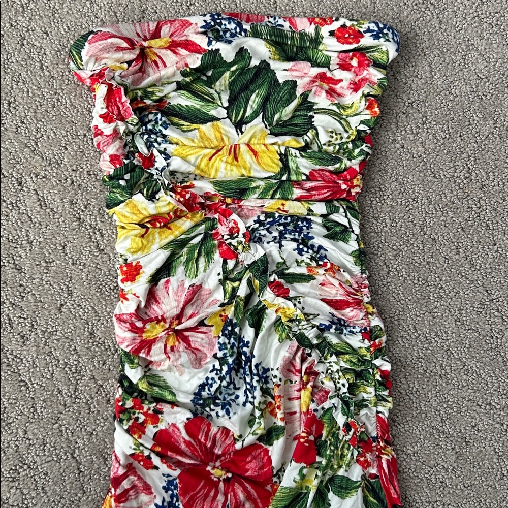The Gabbie Strapless Ruched Tube Dress Celandine Botanical Floral Anthro XS NWT - Picture 9 of 12
